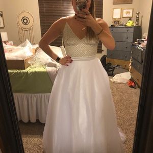 Long tulle white skirt with train